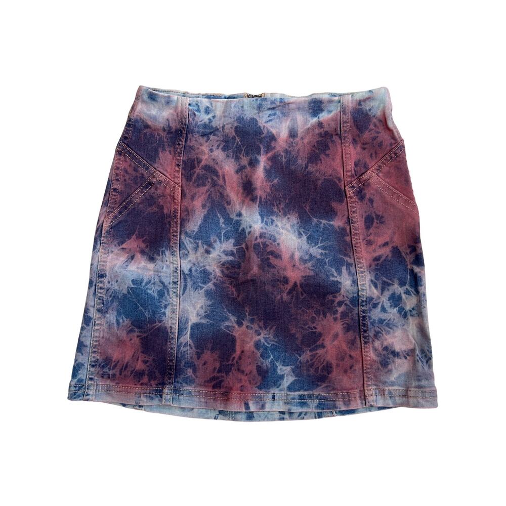 Wild Fable Juniors‎ Red, White & Blue Tie-Dye Denim Mini Skirt- Size 00